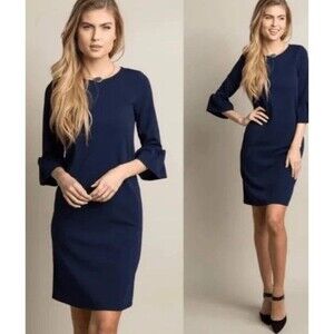 Boden Lavinia Point Bell Sleeve Knit Sz 12 Large Navy Blue Royalcore Dress